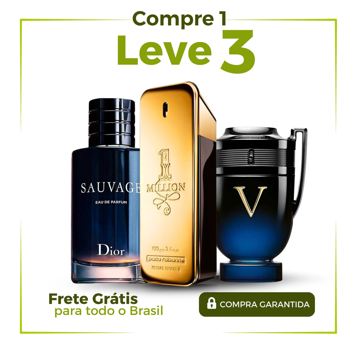 Kit 3 Perfumes Masculinos Importados (100ml cada) One Million  l Invictus Men  l 212 VIP Black [ PROMOÇÃO POR TEMPO LIMITADO]