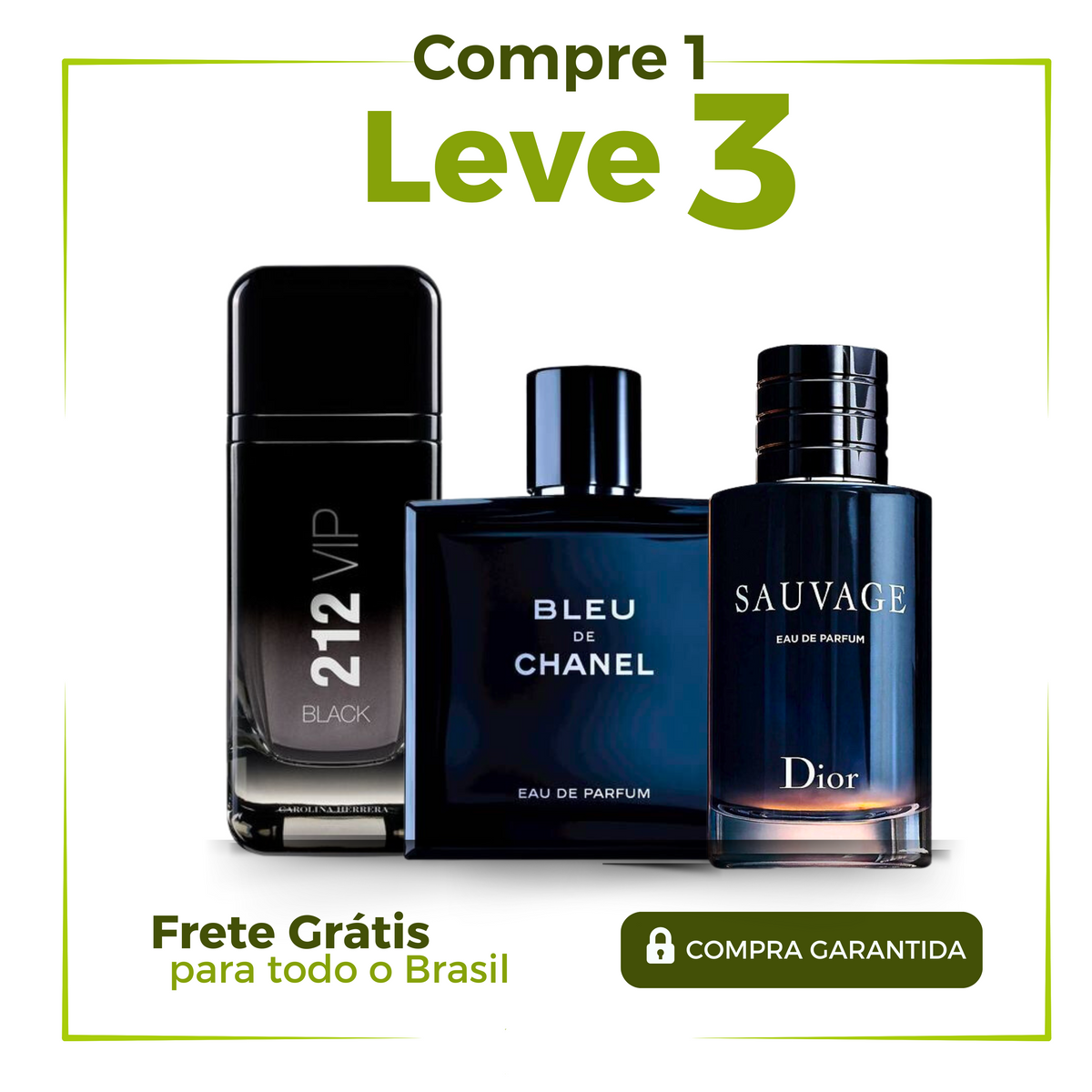 QUEIMA DE ESTOQUE - 3 Perfumes Masculinos Importados (100ml cada) - Sauvage Dior l Bleu de Chanel l 212 VIP Black )