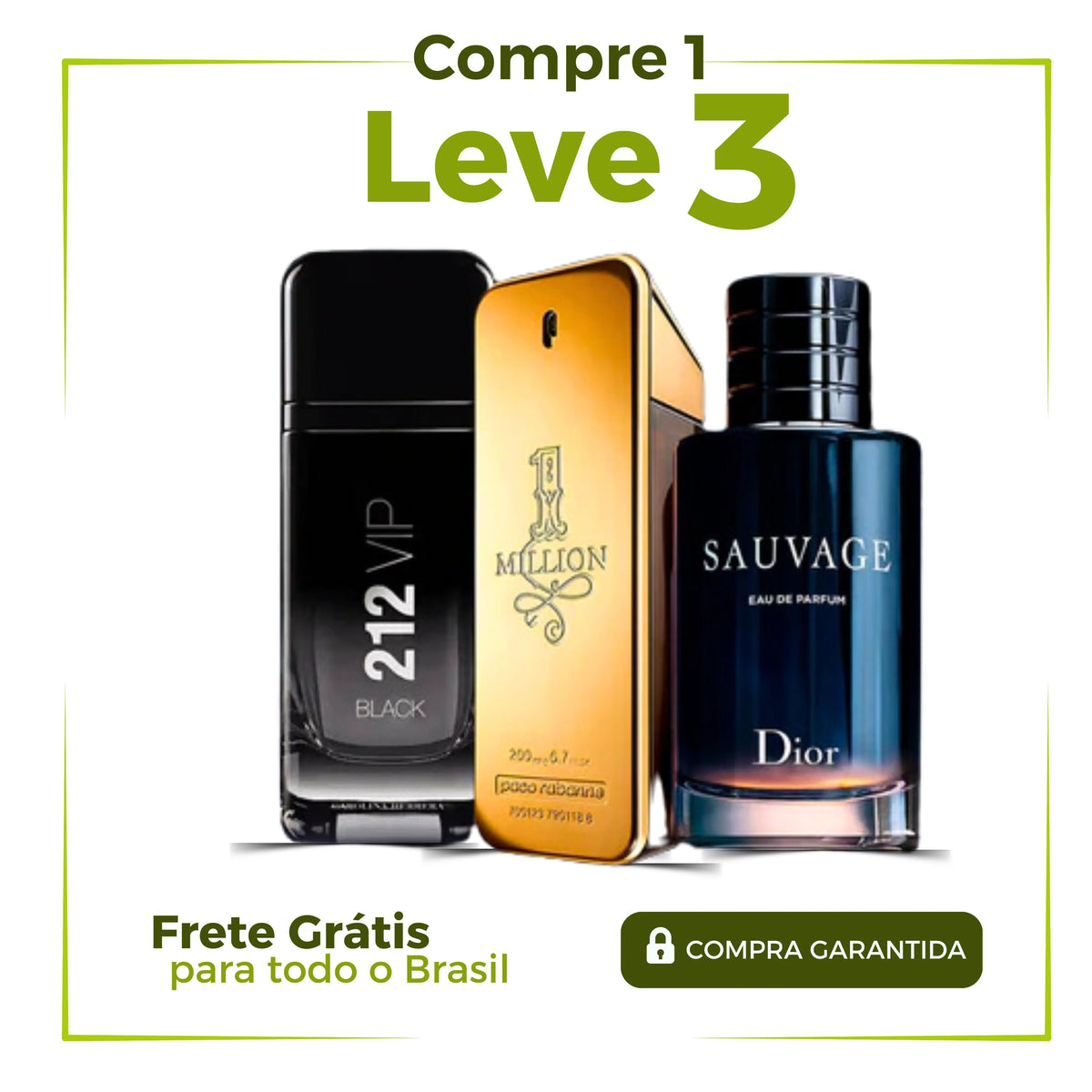 QUEIMA DE ESTOQUE - 3 Perfumes Masculinos Importados (100ml cada) - Sauvage Dior l One Million l 212 VIP Black
